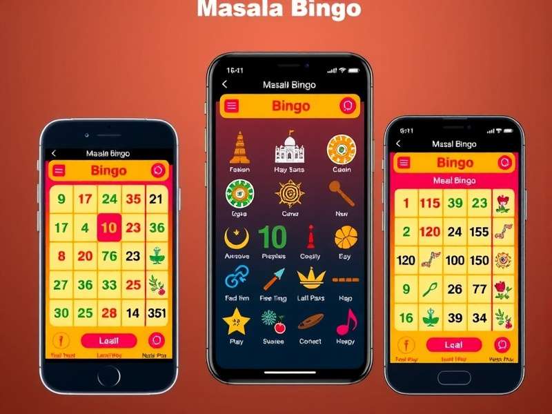 Masala Bingo mobile app interface on different screen sizes